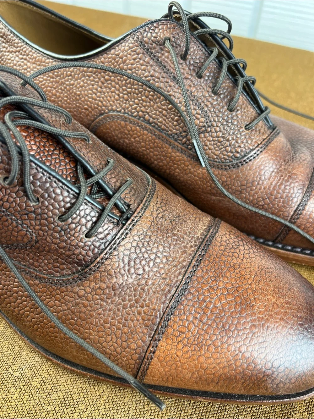 Johnston & Murphy Brown Pebbled Leather Cap-Toe Derby Shoes
